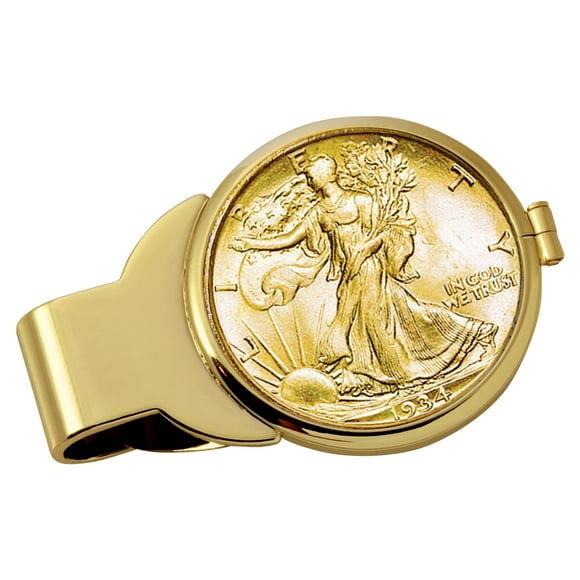 UPM Global 13028 Gold-Layered Silver Walking Liberty Half Dollar Goldtone Coin Money Clip