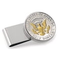 thumbnail image 1 of UPM Global 13171 Selectively Gold-Layered Presidential Seal JFK Half Dollar Stainless Steel Silvertone Coin Money Clip, 1 of 4