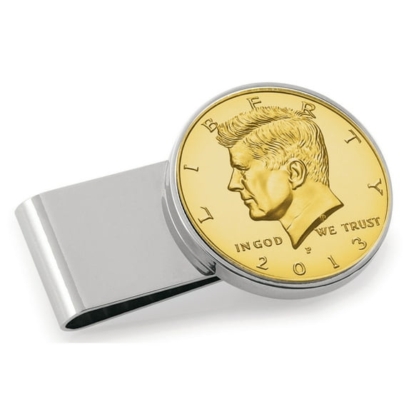 UPM Global 13175 Gold-Layered JFK Half Dollar Stainless Steel Silvertone Coin Money Clip