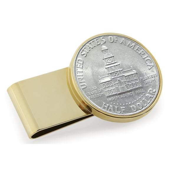 UPM Global 13181 JFK Bicentennial Half Dollar Stainless Steel Goldtone Coin Money Clip