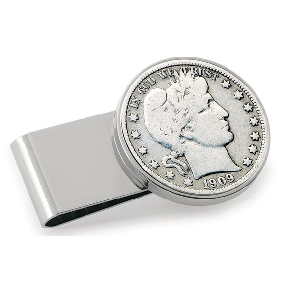 UPM Global 13196 Silver Barber Half Dollar Stainless Steel Silvertone Coin Money Clip