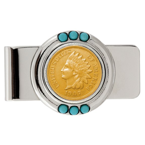 UPM Global 13280 Gold-Layered Indian Penny Turquoise Coin Money Clip
