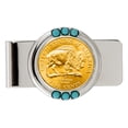 thumbnail image 1 of UPM Global 13286 Gold-Layered Westward Journey Bison Nickel Turquoise Coin Money Clip, 1 of 2
