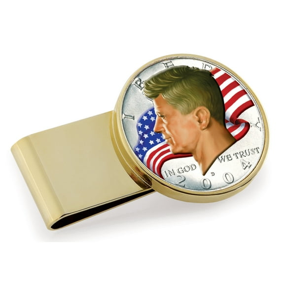 UPM Global 13950 JFK Half Dollar Colorized American Flag Gold Tone Stainless Steel Coin Money Clip