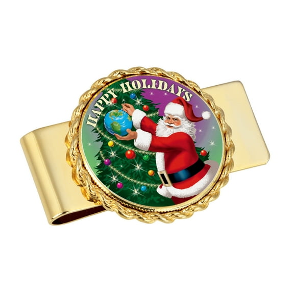 UPM Global 14838 Santa Colorized JFK Half Dollar Coin Goldtone Money Clip