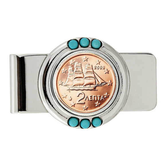 UPM Global 15370 Greek 2 Euro Coin Turquoise Money Clip