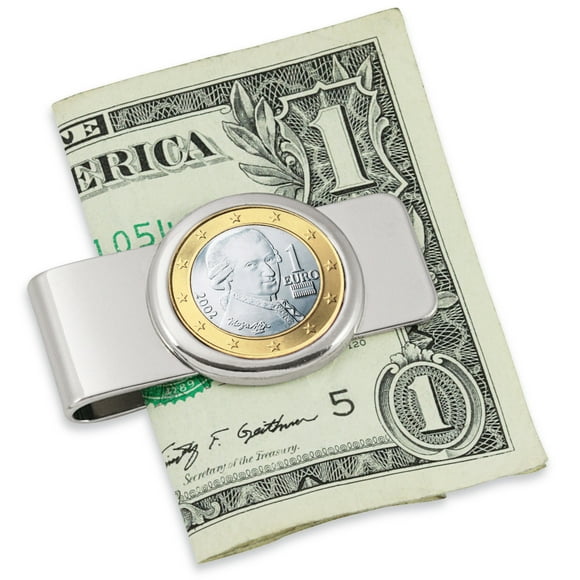 UPM Global LLC 12552 Austrian Mozart One Euro Coin Silvertone Money Clip