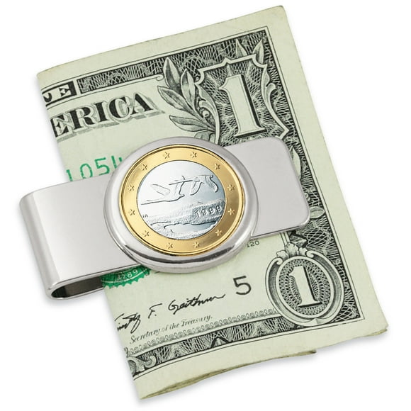 UPM Global LLC 12554 Finland Swan One Euro Coin Silvertone Money Clip