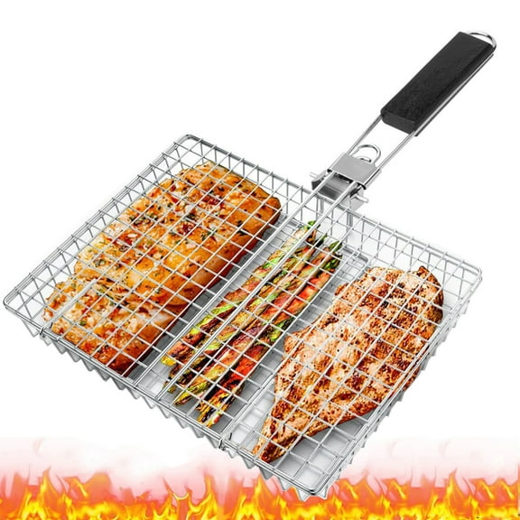 UPMORE Grill Basket Grill Accessories for Outdoor Grill,Grilling Gifts for Men,Fish Grill Basket, Shrimp Vegetable, Veggie, BBQ Rack, Camping Cooking, Detachable Handle