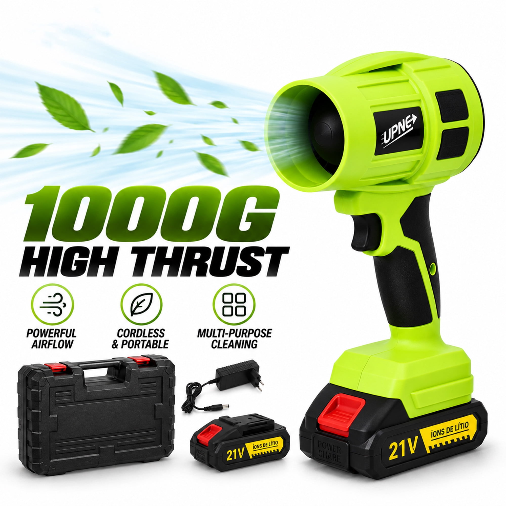 UPNE 21V Handheld Cordless Leaf Blower, 150MPH 350CFM 1000G High Thrust ...