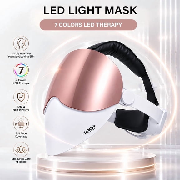 UPNE Wireless LED Facial Beauty Mask, 7‑Color LED with 850nm Near‑Infrared, Home Skin Toning Beauty Tool for Face