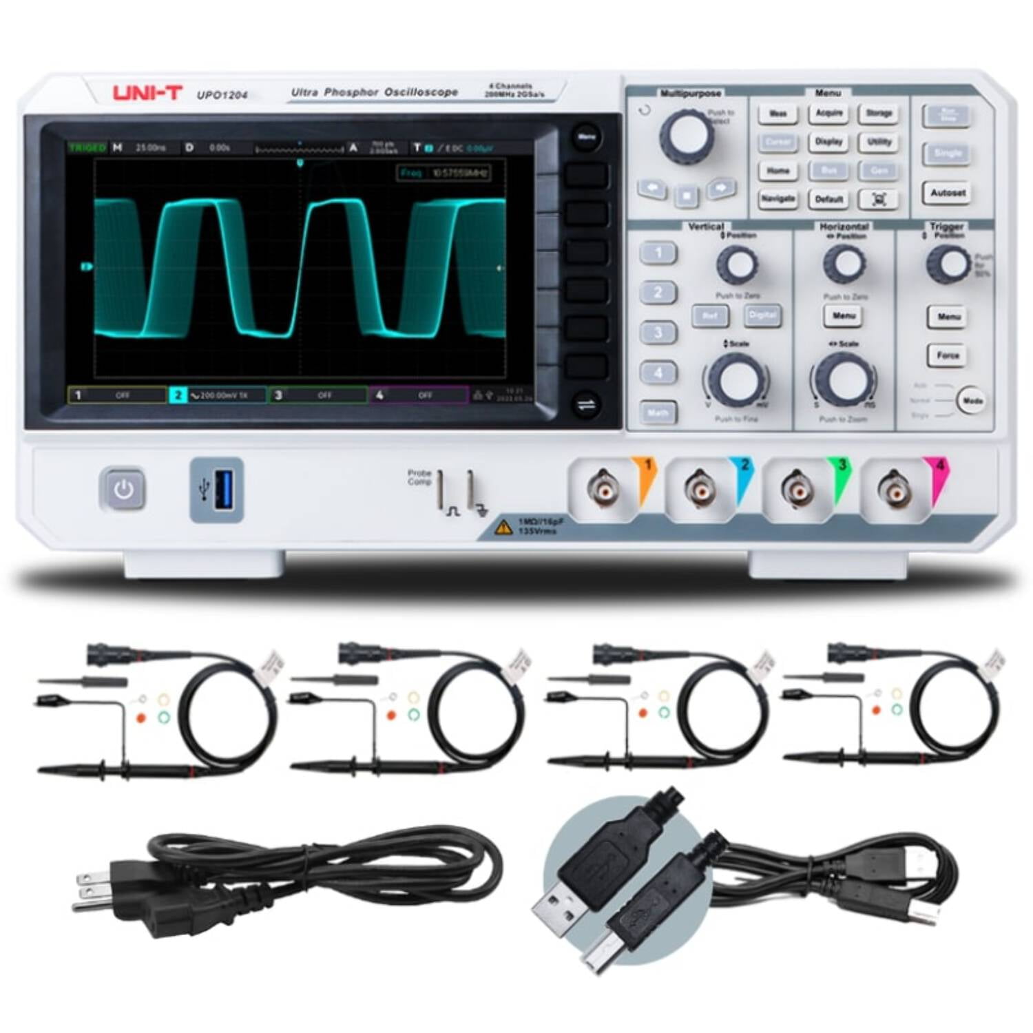 UNI-T UPO1054 DSO Ultra Phosphor Digital Oscilloscope 50MHz 4 Channels 2 GSa/s 56 Mpts Memory Depth 500,000 wfm/s 7 Inch Display Fast Acquire 1 Mpts FFT Points
