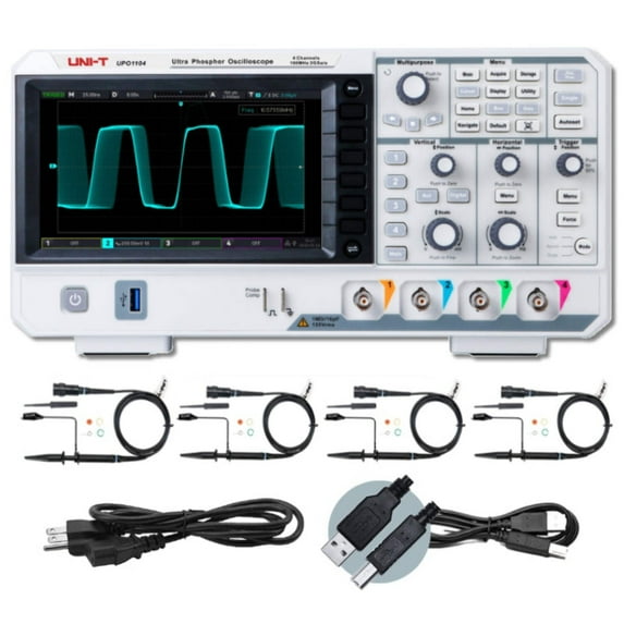 UNI-T UPO1104 DSO Ultra Phosphor Digital Oscilloscope 100MHz 4 Channels 2 GSa/s 56 Mpts Memory Depth 500,000 wfm/s 7 Inch Display Fast Acquire 1 Mpts FFT Points