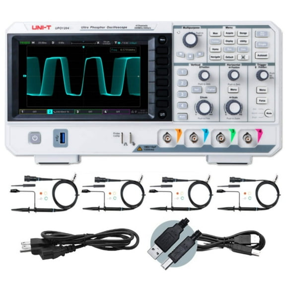 UNI-T UPO1204 DSO Ultra Phosphor Digital Oscilloscope 200MHz 4 Channels 2 GSa/s 56 Mpts Memory Depth 500,000 wfm/s 7 Inch Display Fast Acquire 1 Mpts FFT Points