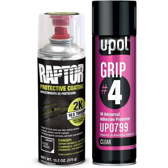 UPOL Raptor 2K Black SprayOn Truck Bedliner Aerosol Grip Adhesion Kit 4883 + 799