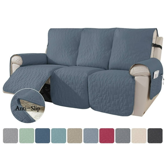 UPONRAY 100% Waterproof Recliner Chair Cover Non-Slip Reclining Cover for Recliner Chair Washable Chair Seat Cover with Elastic Straps for Kids, Dogs, Pets(3 Seat, Grayish Blue)