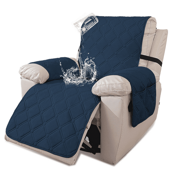 UPONRAY 100% Waterproof Recliner Chair Cover, Reclining Couch Covers for Pets, Dogs, Recliner Couch Slipcover Furniture Protector with Elastic Straps for Kids(23",Navy Blue)