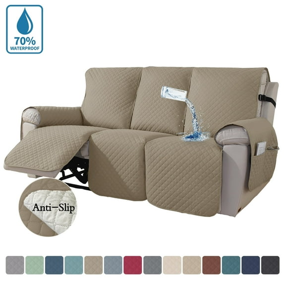 UPONRAY 100% Waterproof Recliner Chair Cover, Reclining Couch Covers for Pets, Dogs, Recliner Couch Slipcover Furniture Protector with Elastic Straps for Kids(3 Seat, Light Coffee)