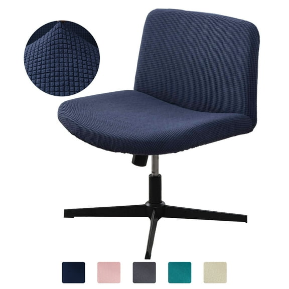 UPONRAY Armless Chair Slipcover, Waterproof Criss Cross Chair Cover, Office Desk Chair Covers, Mid Back Wide Seat Accent Chair Covers(Navy Blue,Corn,No Chair)