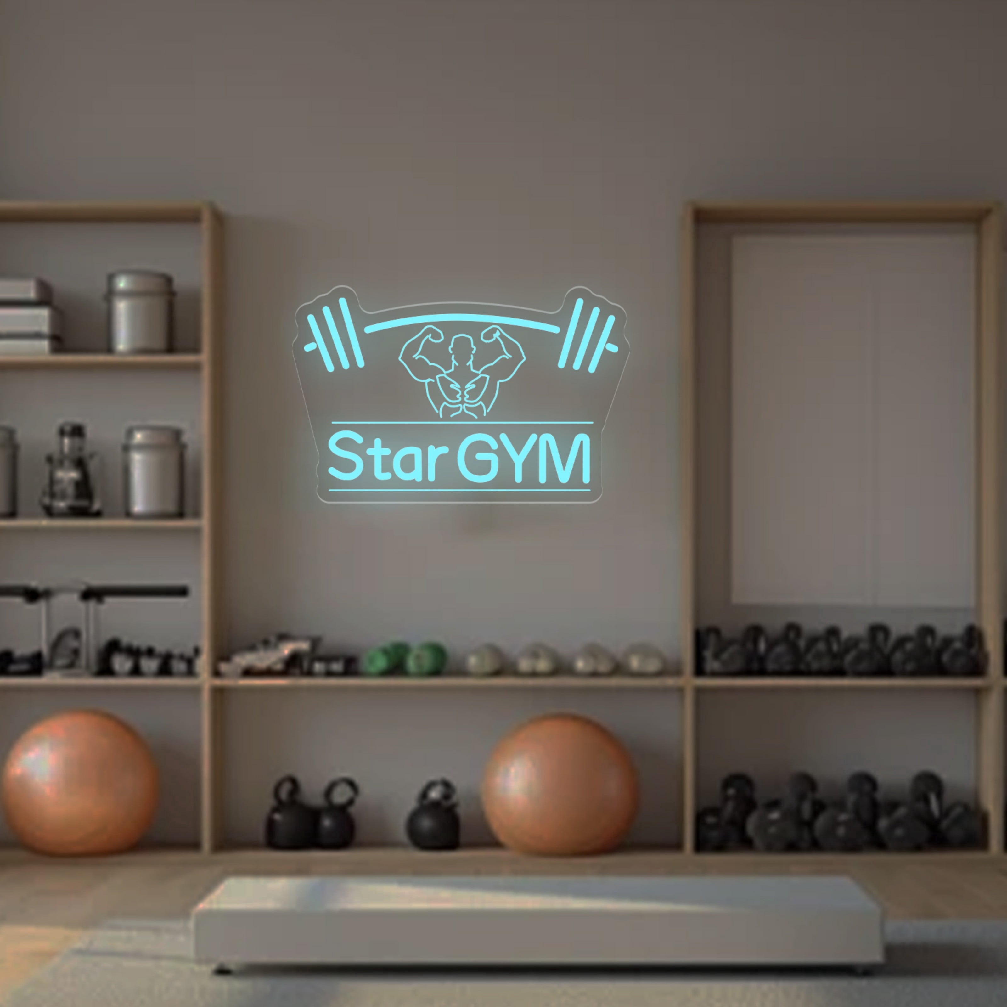 UPONRAY Barbell Custom Neon Signs, Usb Powered with Adjustable Brightness Wall Decor for Gifts, Ice Blue, 18 inch