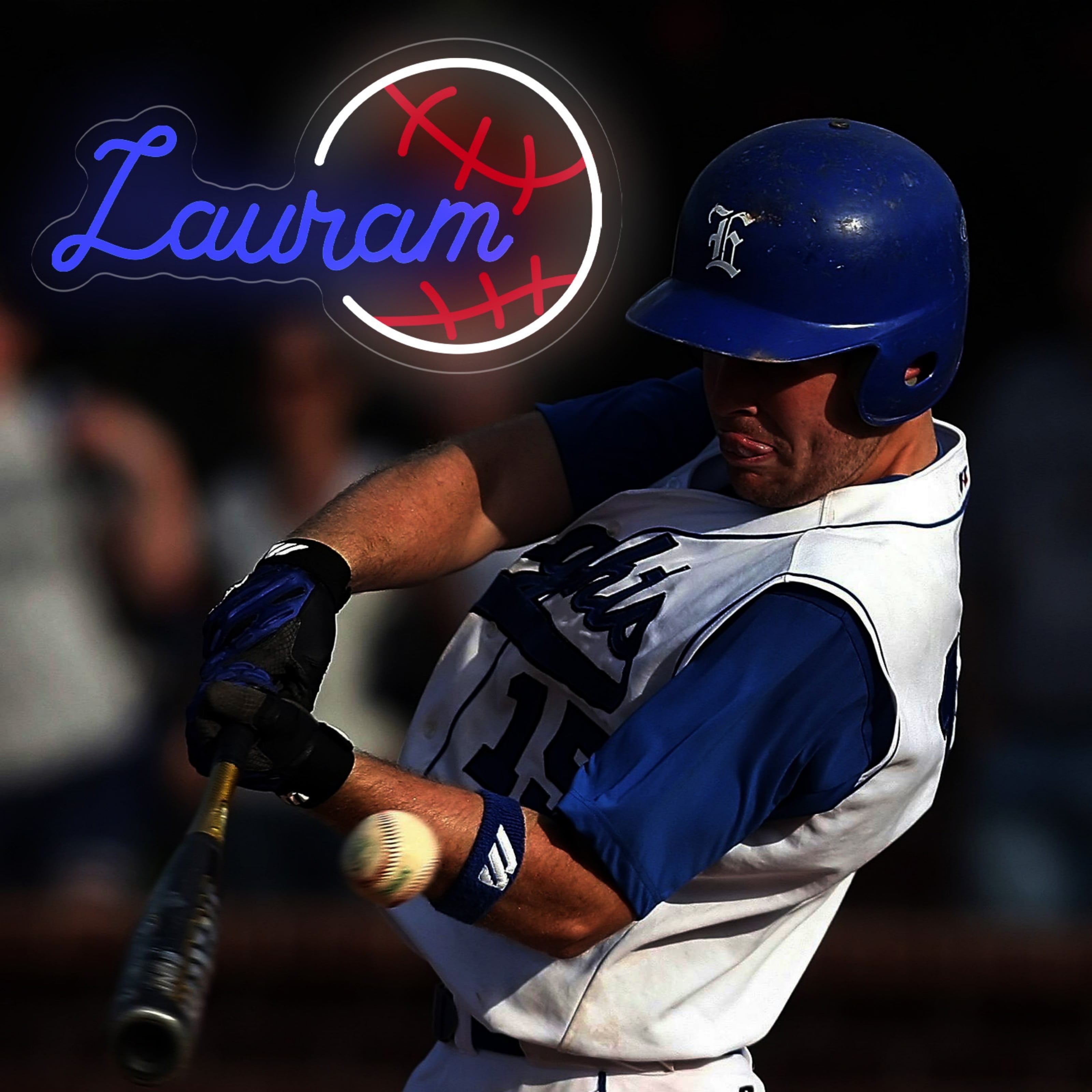 UPONRAY Single Line Custom Neon Signs with Baseball, Usb Powered with Adjustable Brightness Wall Decor for Gifts, Dark Blue, 12 inch