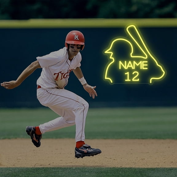 UPONRAY Baseball Player Custom Neon Signs, Usb Powered with Adjustable Brightness Wall Decor for Gifts, Lemon Yellow, 22 inch