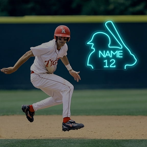 UPONRAY Baseball Player Custom Neon Signs, Usb Powered with Adjustable Brightness Wall Decor for Gifts, Ice Blue, 20 inch
