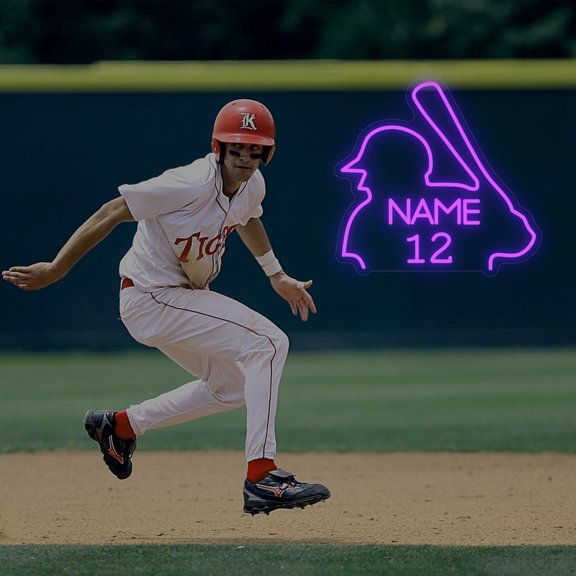 UPONRAY Baseball Player Custom Neon Signs, Usb Powered with Adjustable Brightness Wall Decor for Gifts, Purple, 20 inch
