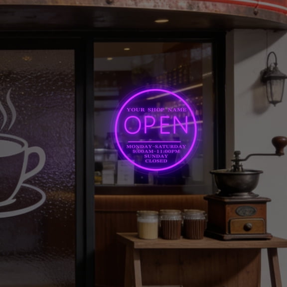 UPONRAY Circular Open Custom Neon Signs, Usb Powered with Adjustable Brightness Wall Decor for Gifts, Purple, 16 inch