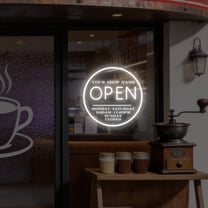 UPONRAY Circular Open Custom Neon Signs, Usb Powered with Adjustable Brightness Wall Decor for Gifts, Cool White, 14 inch