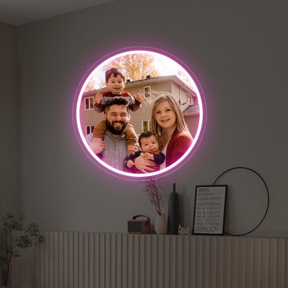 UPONRAY Circular Photograph Custom Neon Signs, Usb Powered with Adjustable Brightness Wall Decor for Gifts, Rose Red, 16 inch