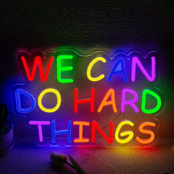 UPONRAY Colorful We Can Do Hard Things Neon Sign for Wall Decor,USB Powered Dimmable LED Neon Light for Kids Wall Art Classroom Bedroom Living Room Birthday Game Room School Decor