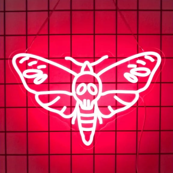 UPONRAY Death Moth Neon Signs, 16.9"*11.1" Dimmable & USB-Powered LED Neon Light, Stylish Wall Decor for Halloween Party, Home, Bar, Shop, Haunted House