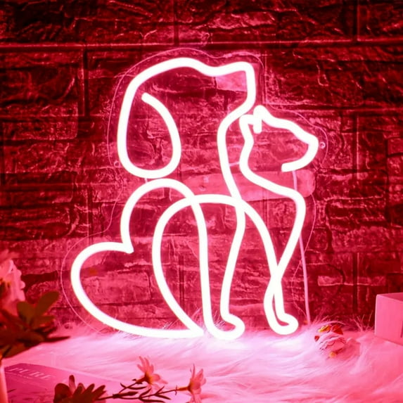 UPONRAY Dog and Cat Neon Signs, 11.8"*13" Dimmable & USB-Powered LED Neon Light, Stylish Wall Decor for Bedroom, Party, Game Room, Pet Store, Bar