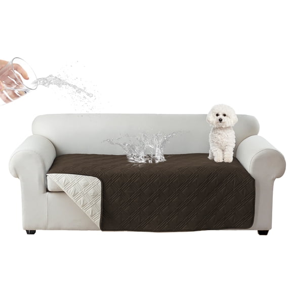 UPONRAY Double Protection 100% Waterproof Sofa Covers for Living Room, Couch Covers for 3 Cushion Couch Sofa, Reversible Furniture Protector Sofa Cover for Dogs, Pets, Kids (Sofa, Deep Coffee)