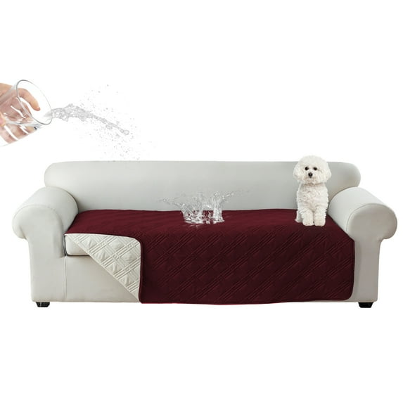 UPONRAY Double Protection 100% Waterproof Sofa Covers for Living Room, Reversible Couch Covers for 4 Cushion Couch Sofa, Furniture Protector Sofa Cover for Dogs, Pets, Kids (4 Seat, Red)