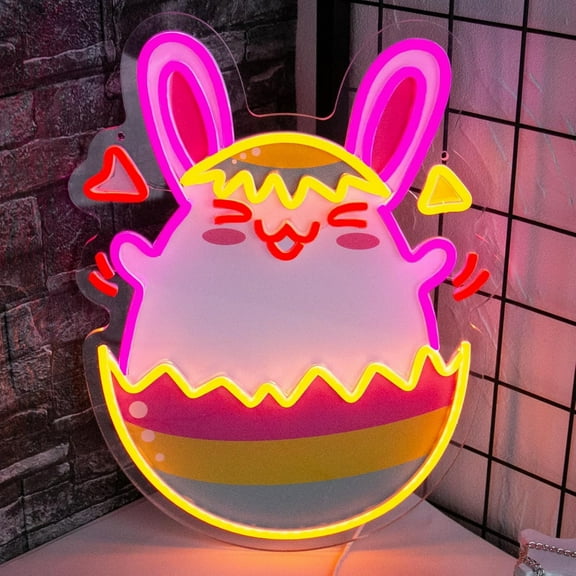 UPONRAY Easter Bunny Neon Signs, 11.4"*15.7" Dimmable & USB-Powered LED Neon Light, Stylish Wall Decor for Easter Party, Home, Shop, Restaurant, Bar