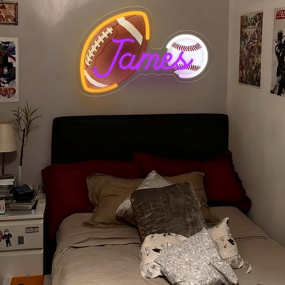 UPONRAY Football & Baseball Custom Neon Signs, Usb Powered with Adjustable Brightness Wall Decor for Gifts, Purple, 14 inch