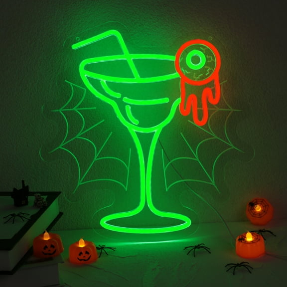 UPONRAY Halloween Zombie Hand Neon Sign 15.8 x 12.6 Inch - Spooky Green & White LED Neon Light, Dimmable USB Powered Decor, Halloween Party Bar Pub Wall Decor