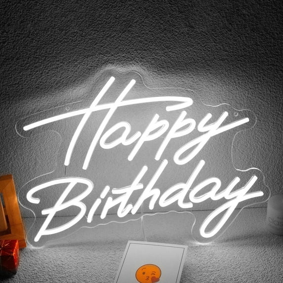 UPONRAY Happy Birthday Neon Sign for Wall Decor, Happy Birthday Led Sign for Backdrop, Dimmable USB Powered Birthday Sign for Biryhday Party Decoration(White)