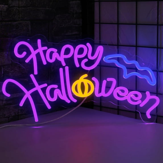 UPONRAY Happy Halloween Neon Signs, 15.7"*9.3" Dimmable & USB-Powered LED Neon Light, Stylish Wall Decor for Halloween Party, Home, Bar, Shop, Haunted House