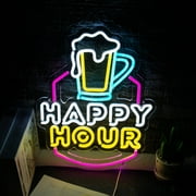 UPONRAY Happy Hour Neon Sign Dimmable Beer Neon Sign Happy Hour Neon Light Sign for Wall Decor, 5V USB Neon Beer Signs for Home Bar Pub Bar Club Salon Party Decor
