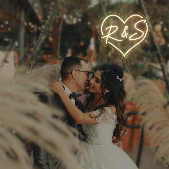 UPONRAY Heart Shaped Custom Neon Signs with &, Usb Powered with Adjustable Brightness Wall Decor for Gifts, Warm White, 12 inch