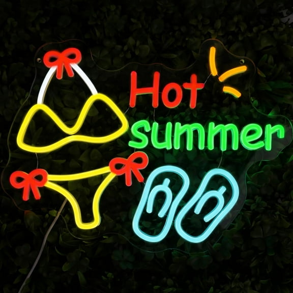 UPONRAY Hot Summer Neon Signs, 15.7"*11.4" Dimmable & USB-Powered LED Neon Light, Stylish Wall Decor for Home, Beach Bar, Natatorium, Swimming Pool