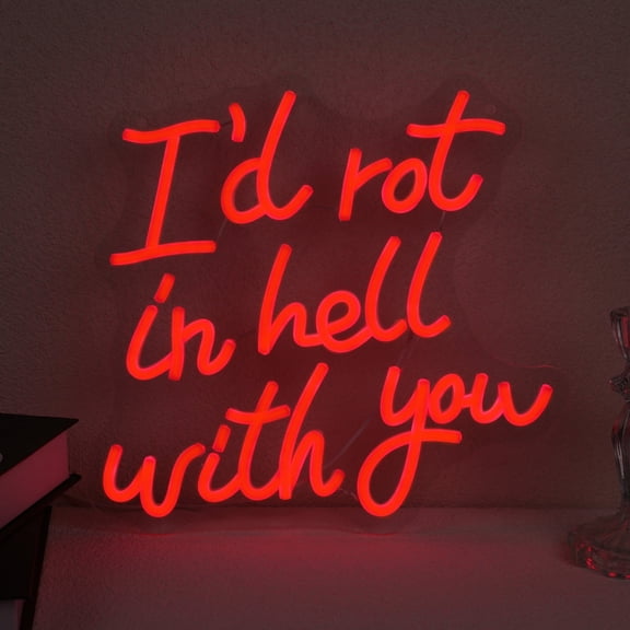 UPONRAY "I'd rot in hell with you" Neon Sign 12.4 x 11.8 Inch - Bold Red LED Neon Light, Dimmable & USB Powered, Edgy Love-Themed Decor for Home Bar Bedroom