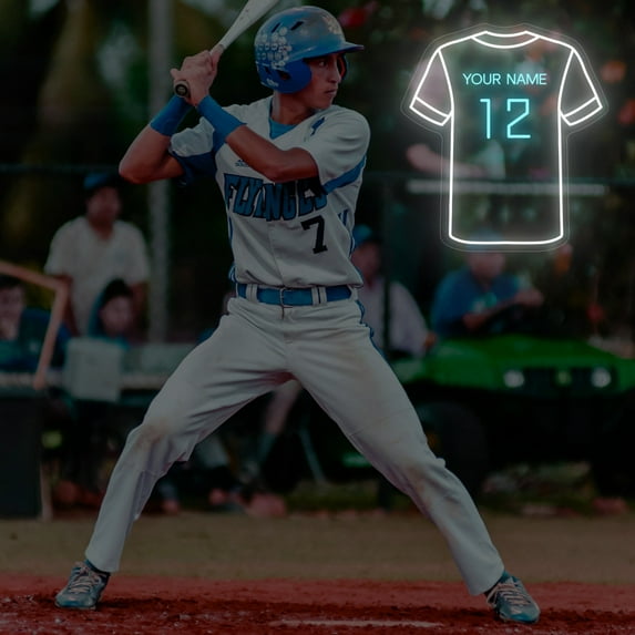 UPONRAY Jersey Custom Neon Signs, Usb Powered with Adjustable Brightness Wall Decor for Gifts, Cool White + Ice Blue