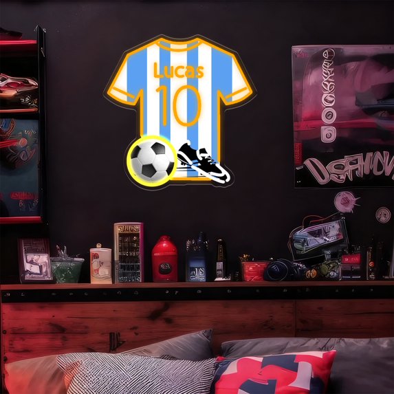 UPONRAY Jersey Custom Neon Signs with Soccer and Sneaker, Usb Powered with Adjustable Brightness Wall Decor for Gifts, Yellow, 16 inch