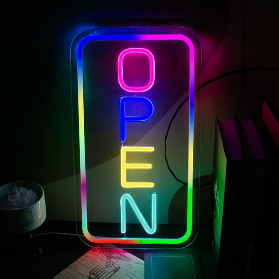 UPONRAY LED Open Neon Sign for Business,USB Powered Neon Open Sign with Dimmable Switch,Color Changing & Scrolling and Flashing Modes,RGB Open Sign for Shop Hotel Bar Coffee Storefront Window
