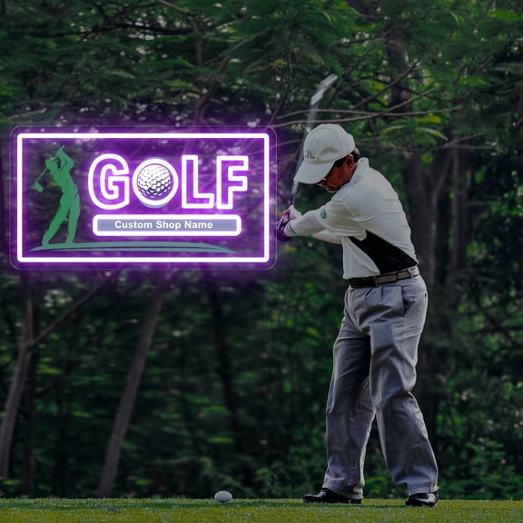 UPONRAY Rectangular Golf Custom Neon Signs, Usb Powered with Adjustable Brightness Wall Decor for Gifts, Purple, 14 inch