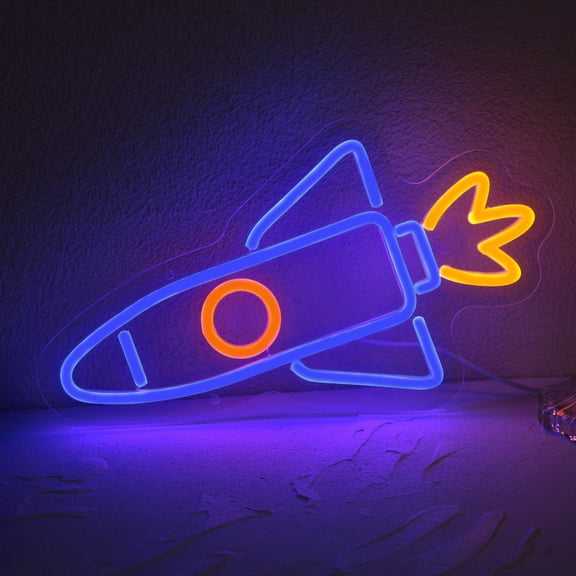 UPONRAY Rocket Neon Sign, 17.77.6 Inch Real Neon Light, Dimmable & USB Powered, Hanging & Wall Mounted, for Kids Bedroom Game Room Home Decor, Space Theme Party Decoration, Energy Saving